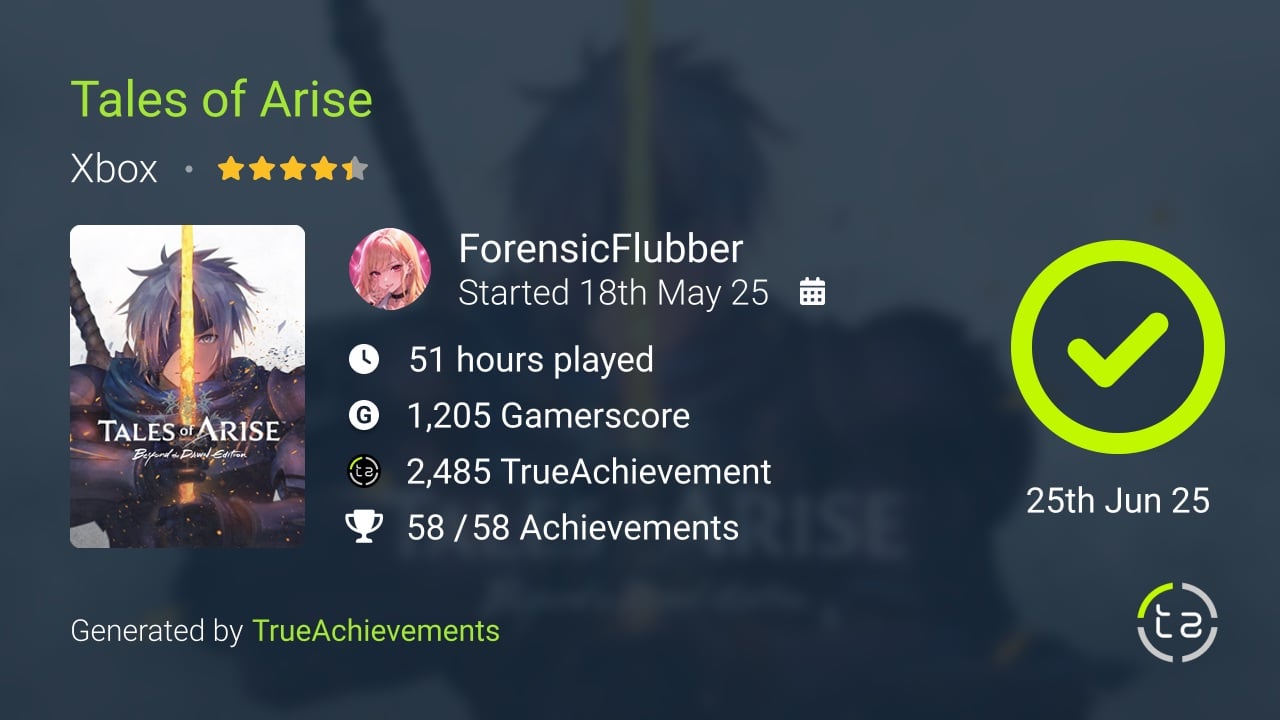 Tales of Arise achievement summary